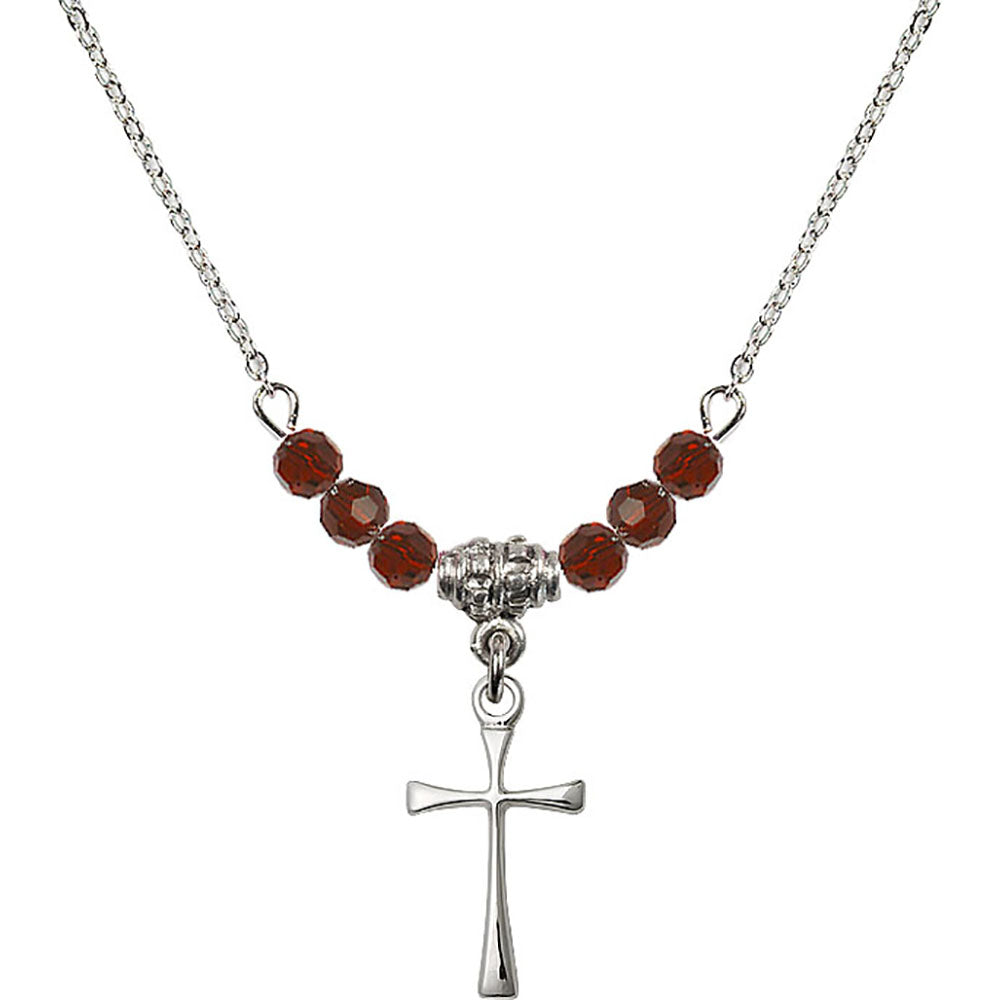 Sterling Silver Maltese Cross Birthstone Necklace with Garnet Beads - 1872
