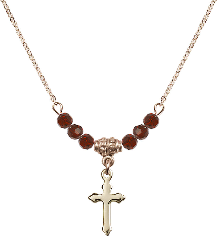 14kt Gold Filled Cross Birthstone Necklace with Garnet Beads - 2528