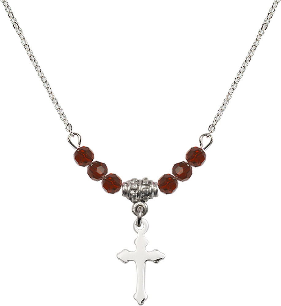 Sterling Silver Cross Birthstone Necklace with Garnet Beads - 2528