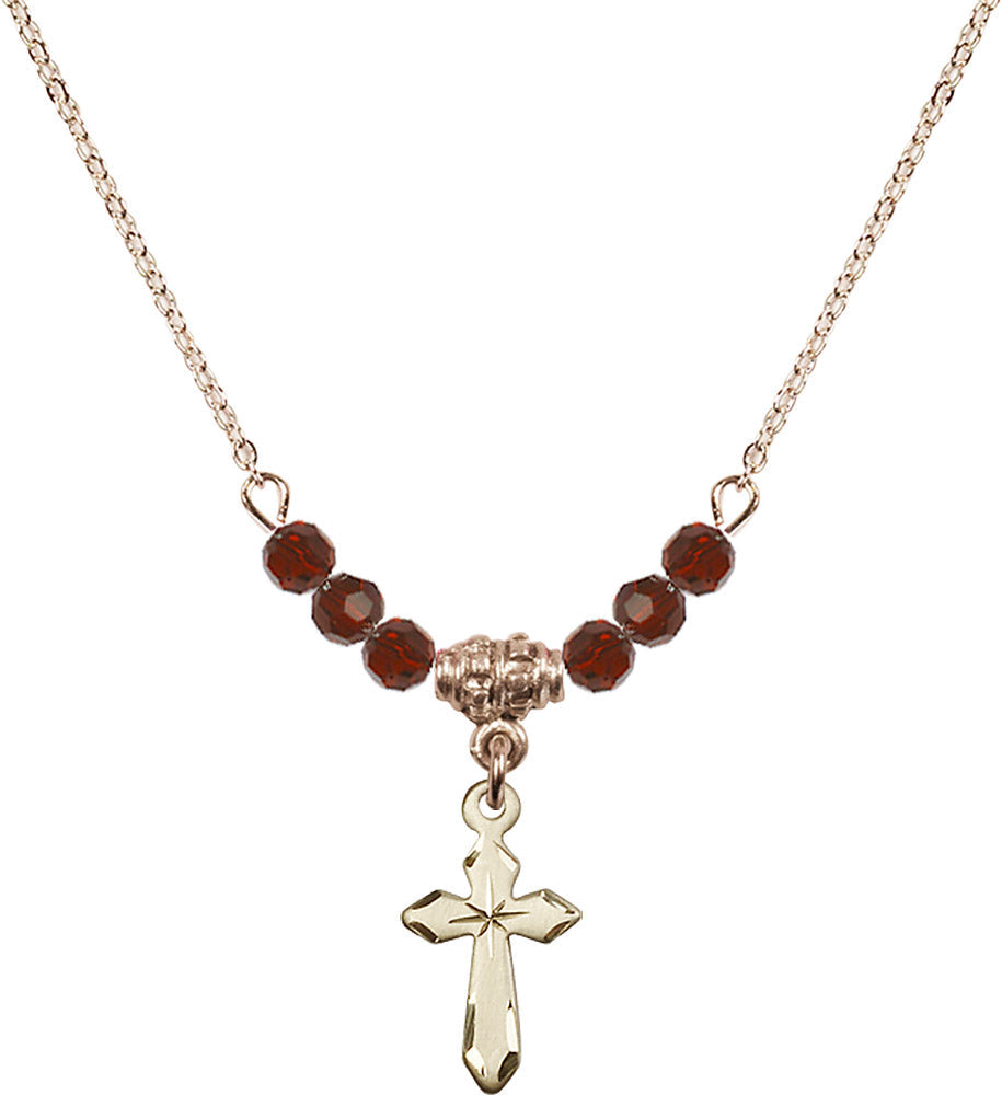 14kt Gold Filled Cross Birthstone Necklace with Garnet Beads - 2529