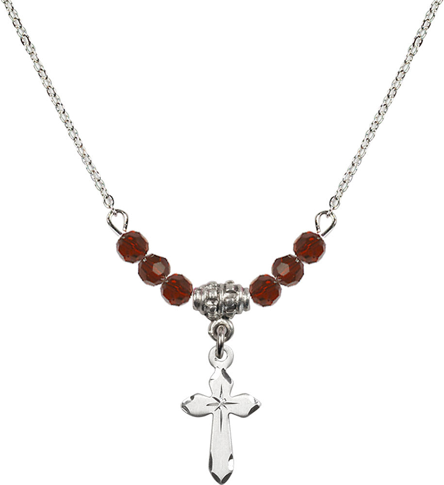 Sterling Silver Cross Birthstone Necklace with Garnet Beads - 2529