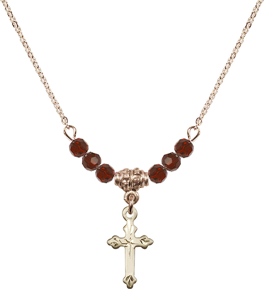 14kt Gold Filled Cross Birthstone Necklace with Garnet Beads - 2531