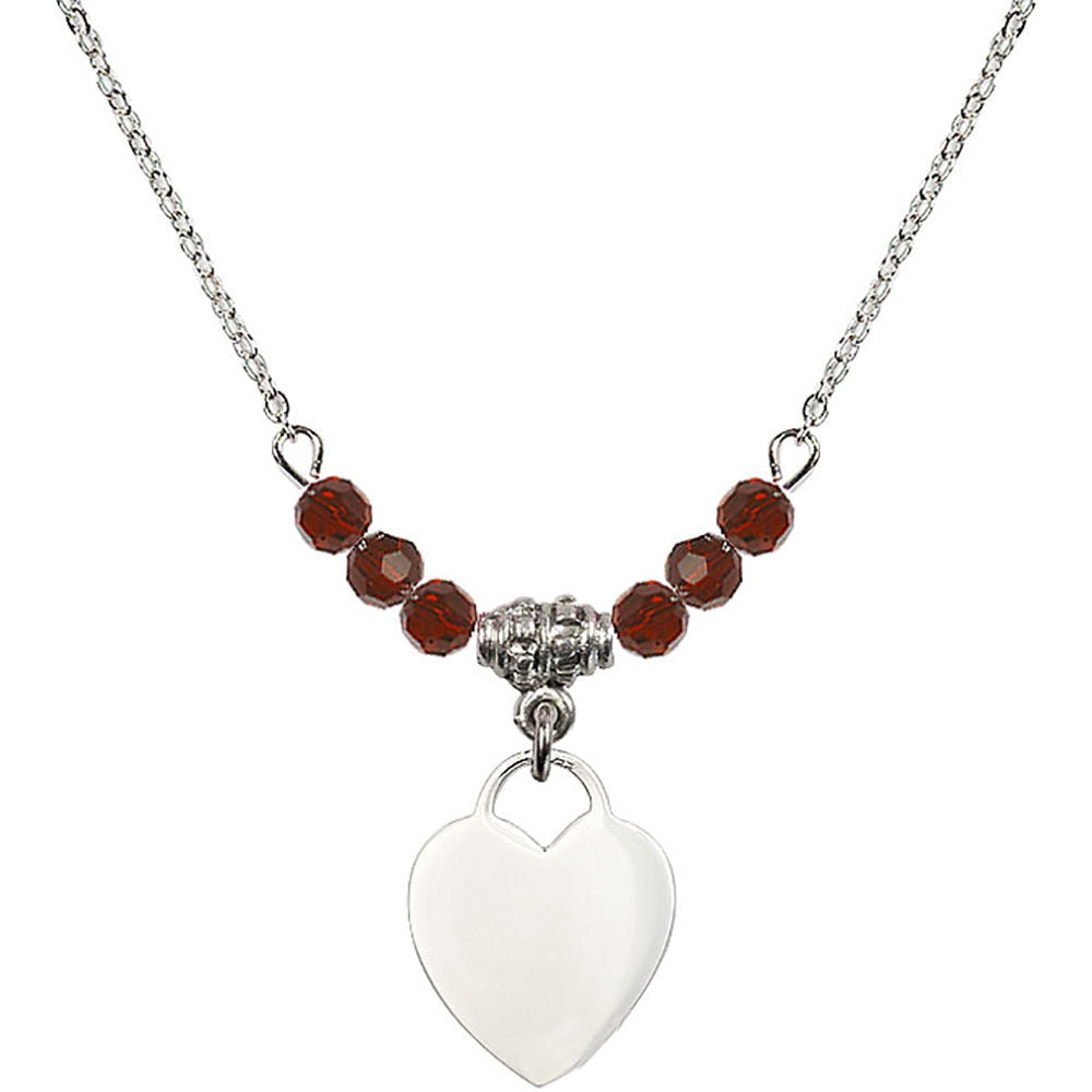 Sterling Silver Heart Birthstone Necklace with Garnet Beads - 3400