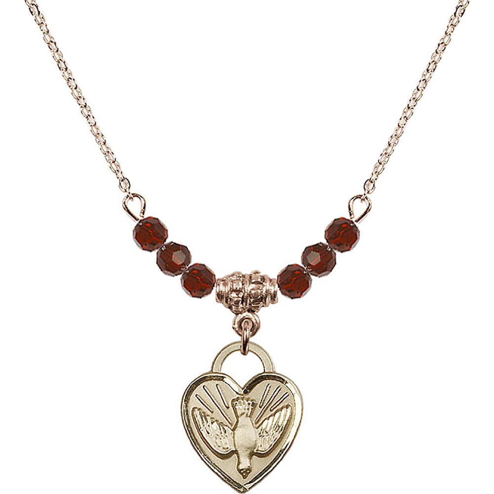 14kt Gold Filled Confirmation Heart Birthstone Necklace with Garnet Beads - 3405