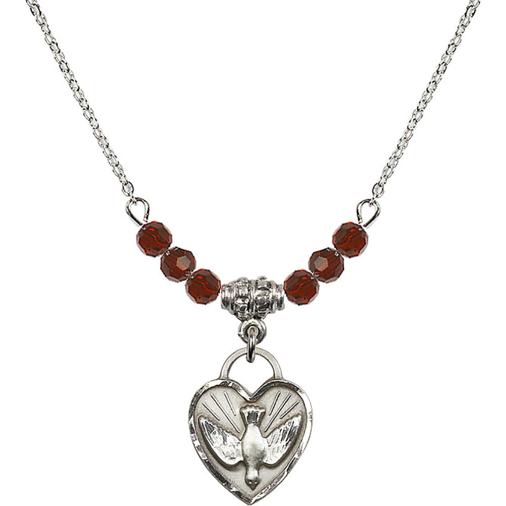 Sterling Silver Confirmation Heart Birthstone Necklace with Garnet Beads - 3405
