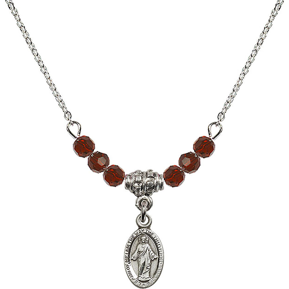 Sterling Silver Scapular Birthstone Necklace with Garnet Beads - 4121