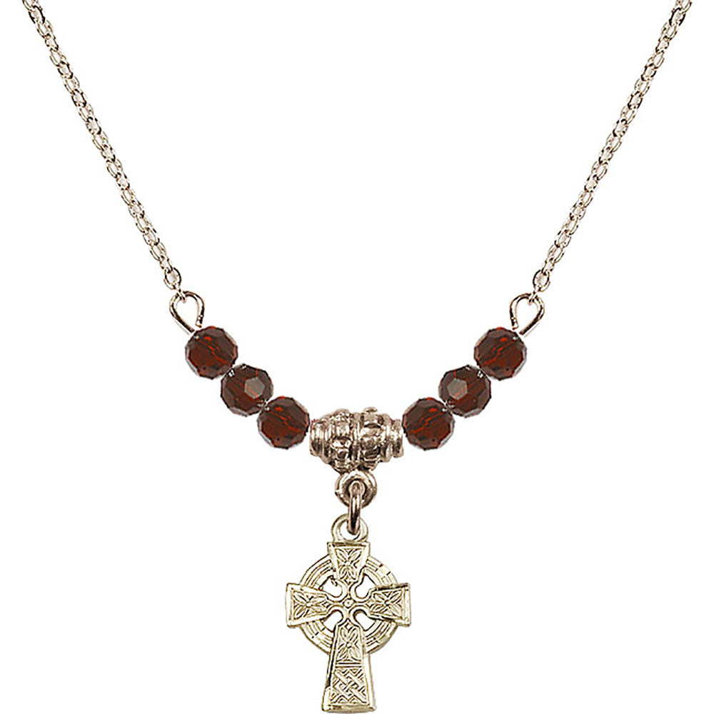 14kt Gold Filled Celtic Cross Birthstone Necklace with Garnet Beads - 4133