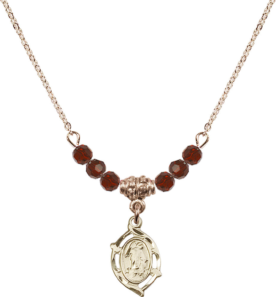 14kt Gold Filled Guardian Angel Birthstone Necklace with Garnet Beads - 4154