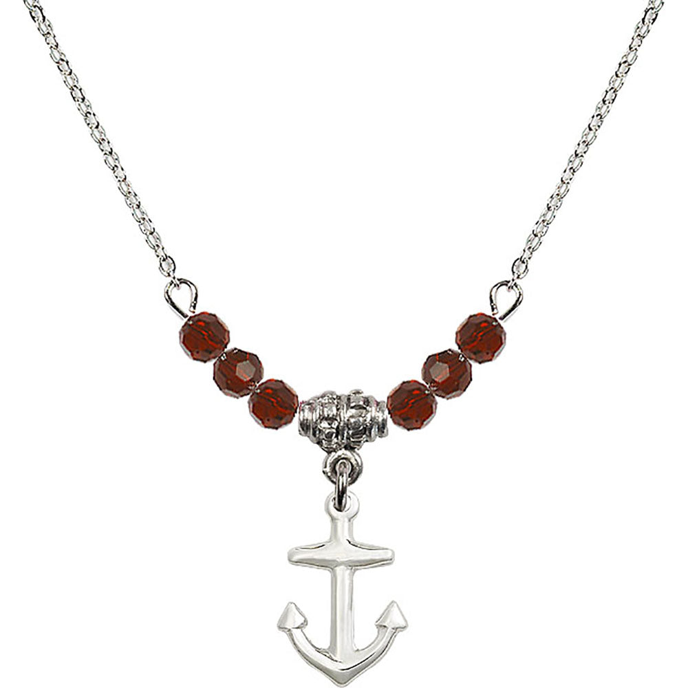 Sterling Silver Anchor Birthstone Necklace with Garnet Beads - 4158