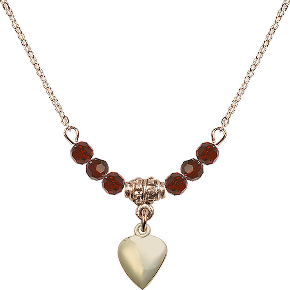 14kt Gold Filled Heart Birthstone Necklace with Garnet Beads - 4158