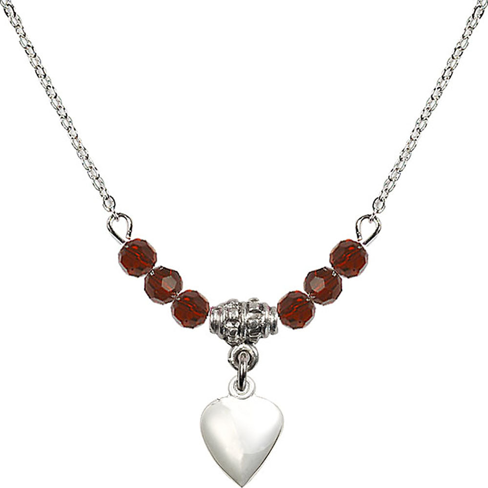 Sterling Silver Heart Birthstone Necklace with Garnet Beads - 4158