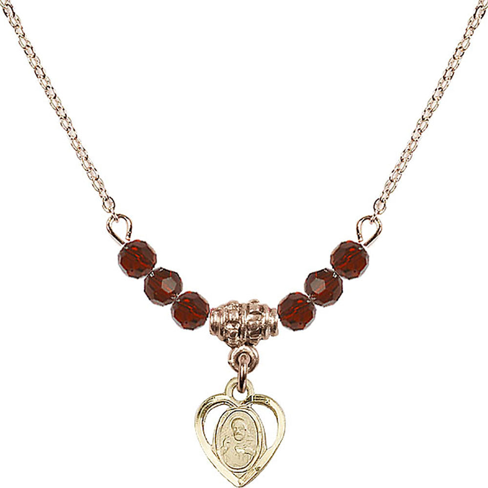 14kt Gold Filled Scapular Birthstone Necklace with Garnet Beads - 5402
