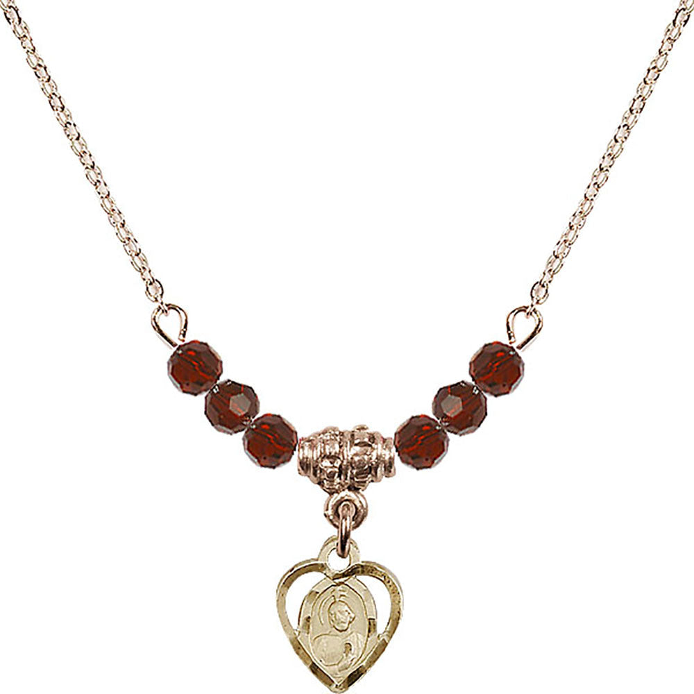 14kt Gold Filled Saint Jude Birthstone Necklace with Garnet Beads - 5404