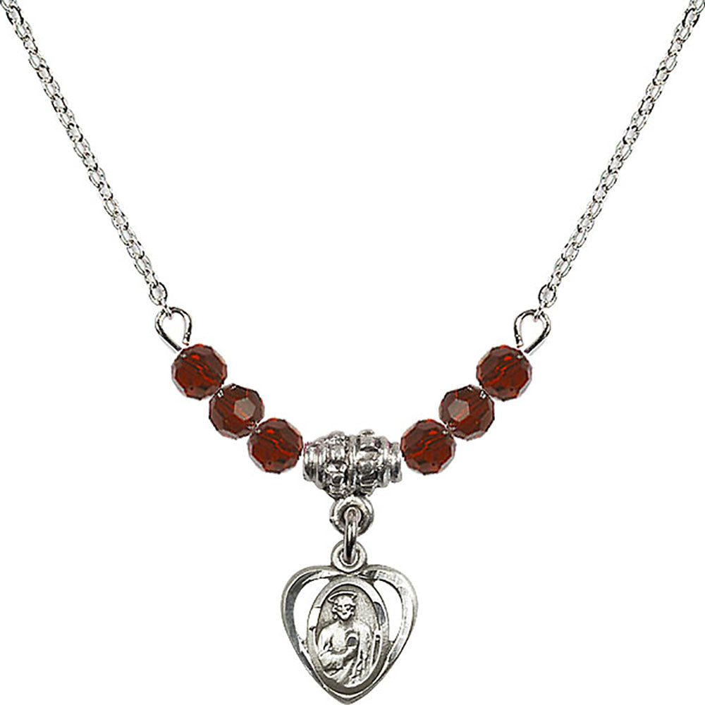Sterling Silver Saint Jude Birthstone Necklace with Garnet Beads - 5404