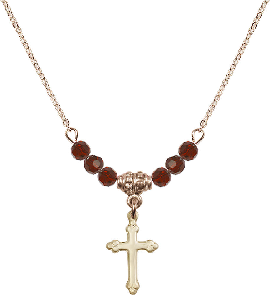 14kt Gold Filled Cross Birthstone Necklace with Garnet Beads - 5415