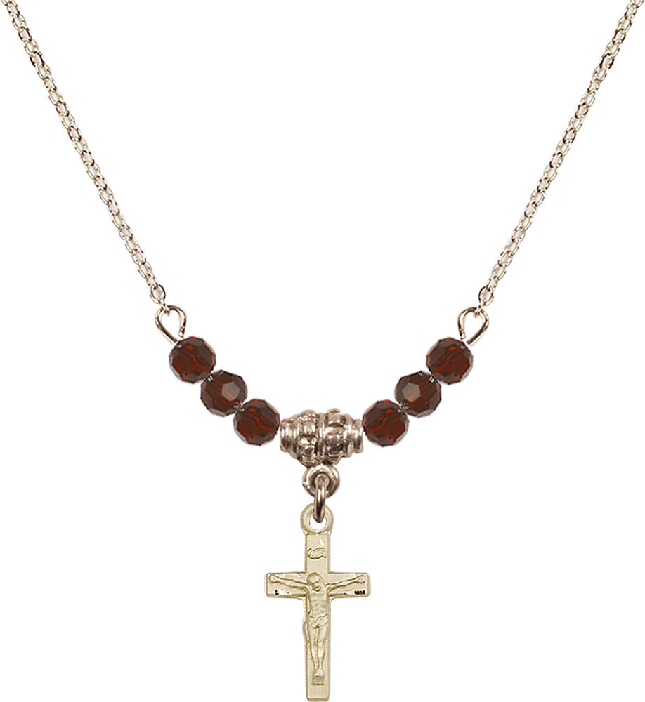 14kt Gold Filled Crucifix Birthstone Necklace with Garnet Beads - 5417