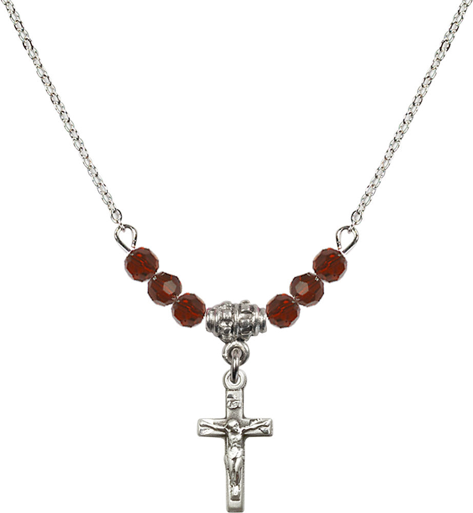 Sterling Silver Crucifix Birthstone Necklace with Garnet Beads - 5417