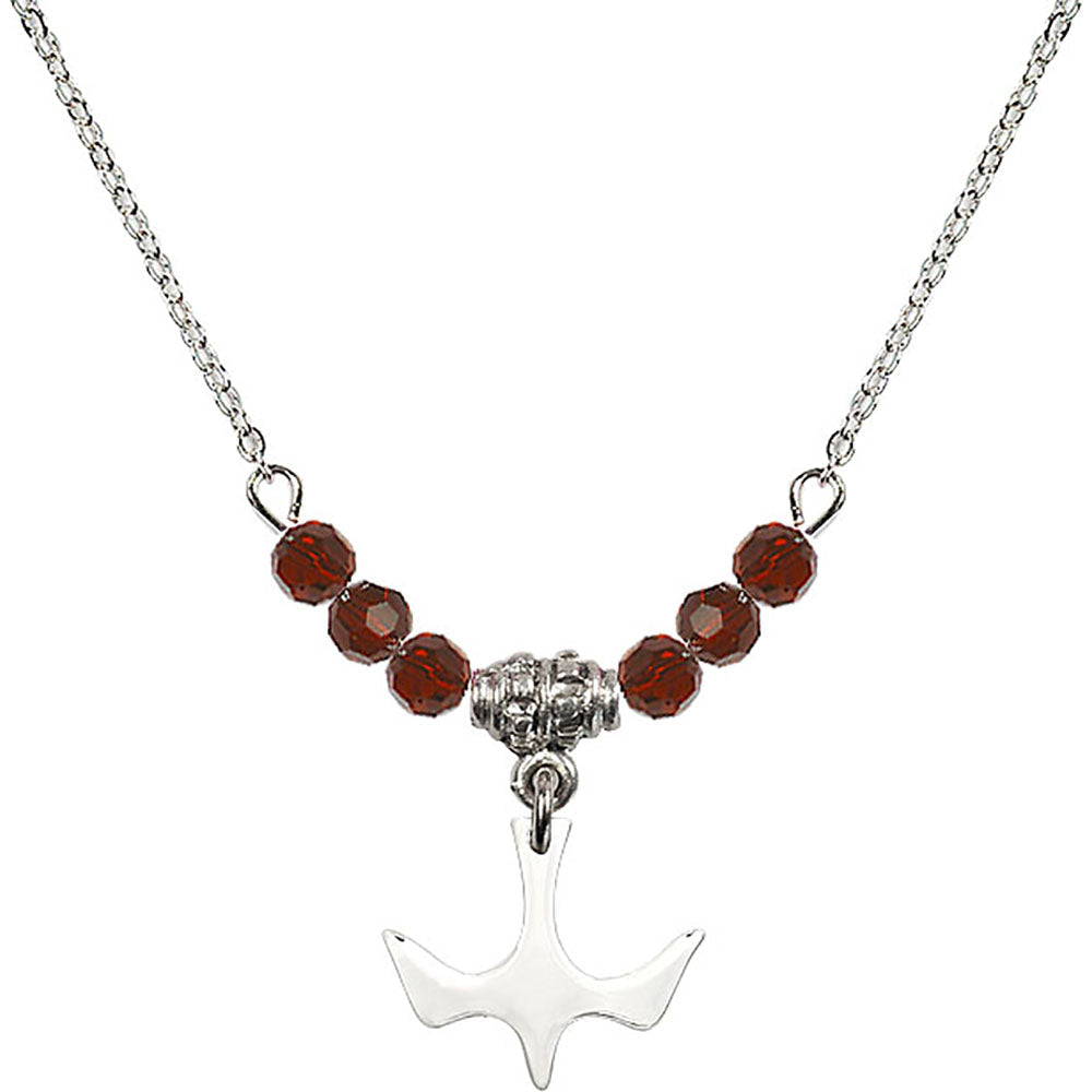 Sterling Silver Holy Spirit Birthstone Necklace with Garnet Beads - 5431