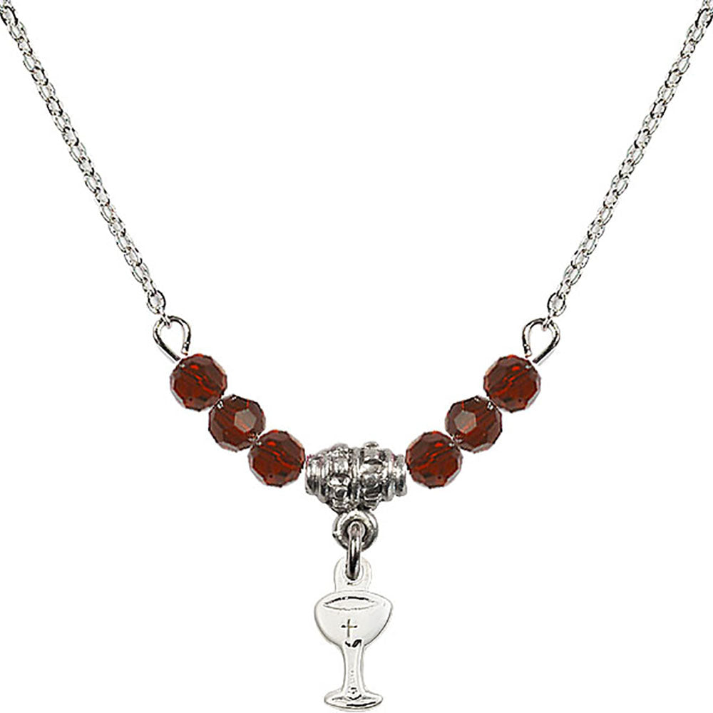 Sterling Silver Chalice Birthstone Necklace with Garnet Beads - 5614