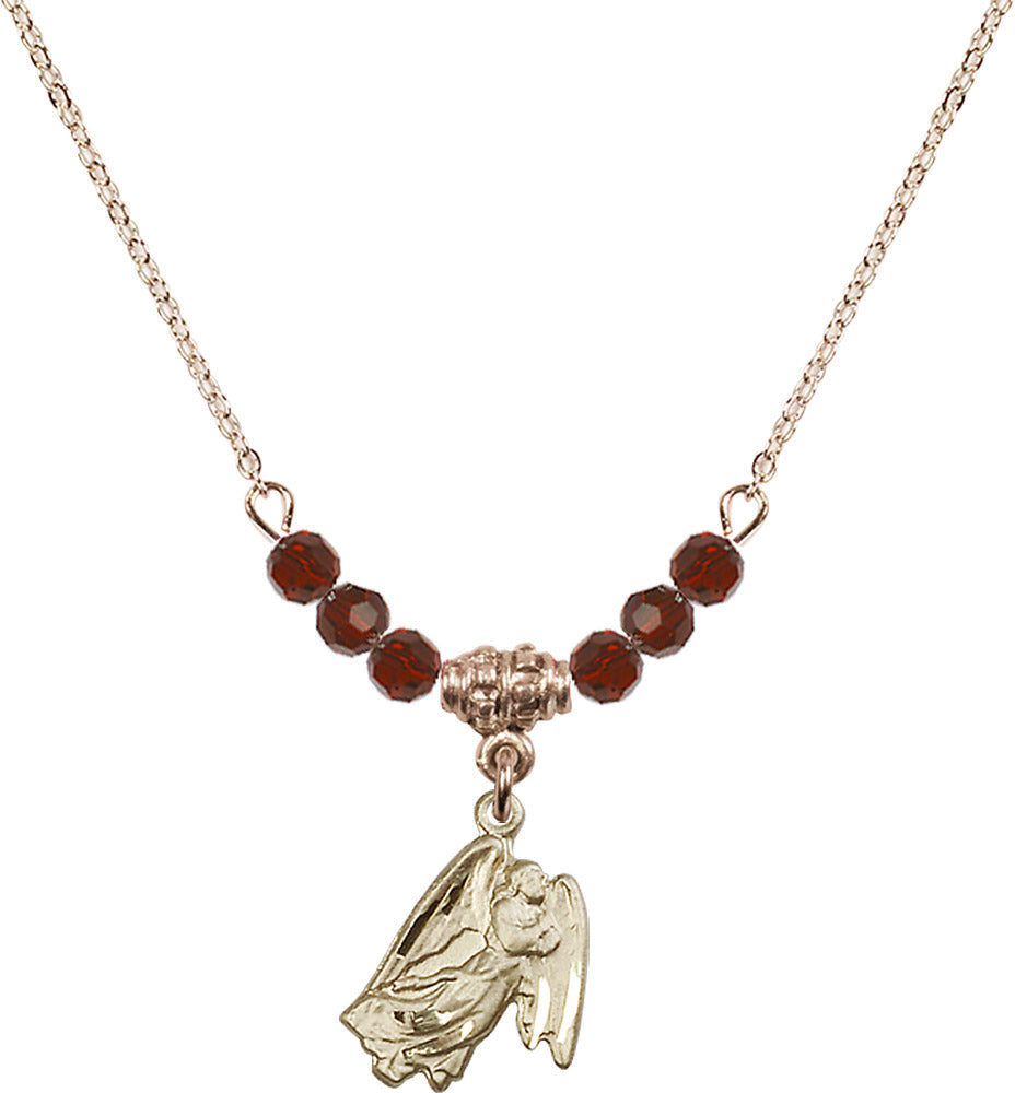 14kt Gold Filled Guardian Angel Birthstone Necklace with Garnet Beads - 5642