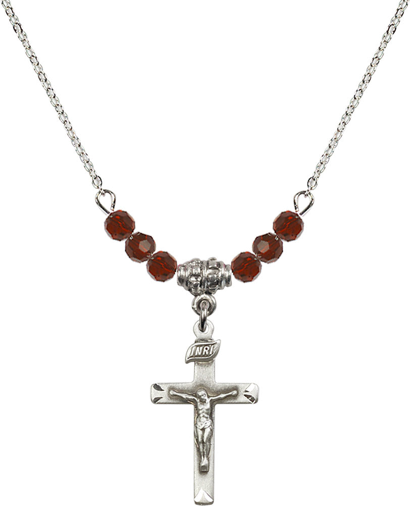 Sterling Silver Crucifix Birthstone Necklace with Garnet Beads - 5668