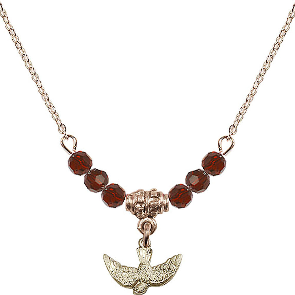 14kt Gold Filled Holy Spirit Birthstone Necklace with Garnet Beads - 5911