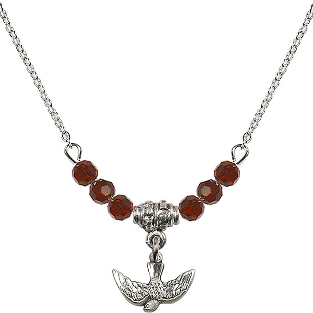 Sterling Silver Holy Spirit Birthstone Necklace with Garnet Beads - 5911