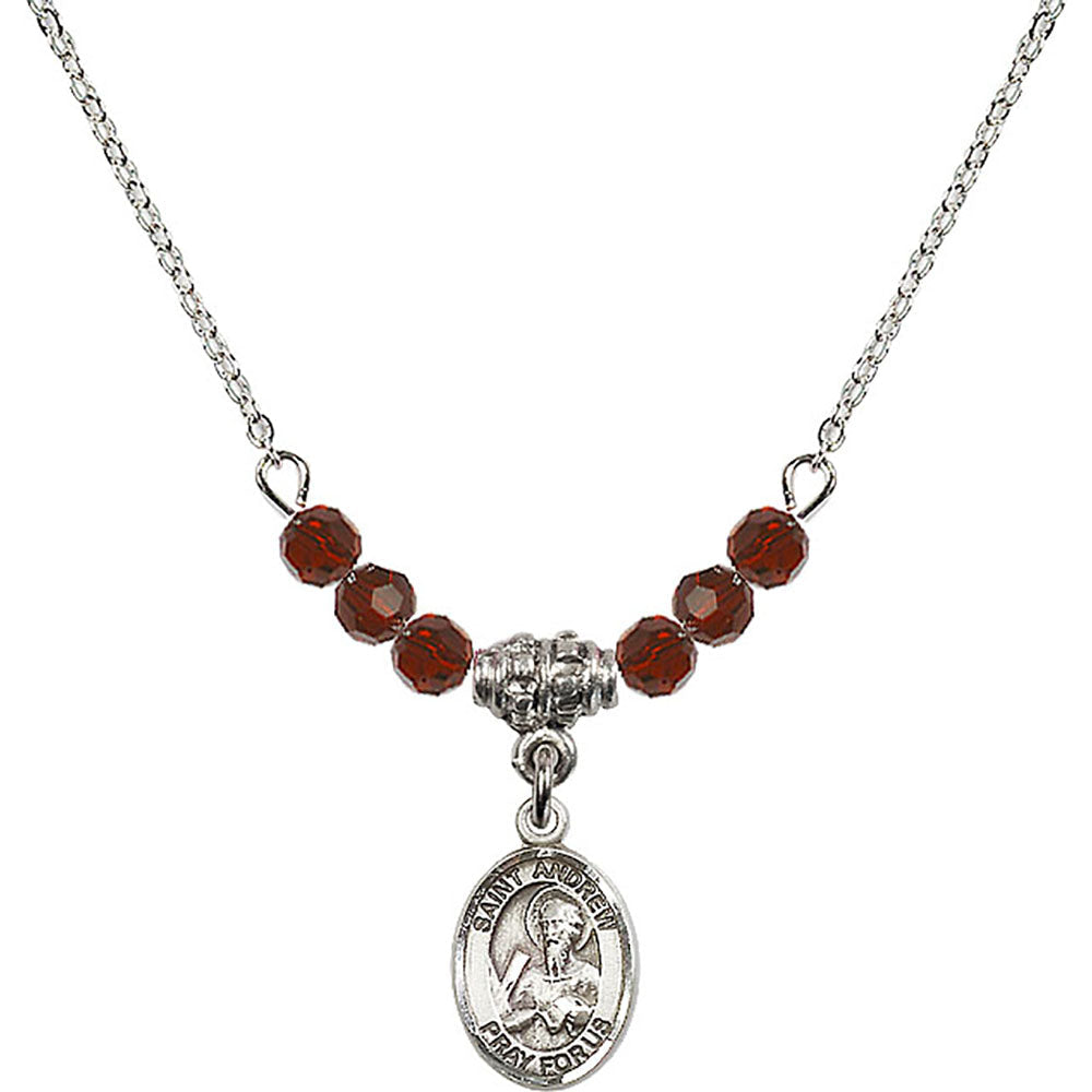 Sterling Silver Saint Andrew the Apostle Birthstone Necklace with Garnet Beads - 9000