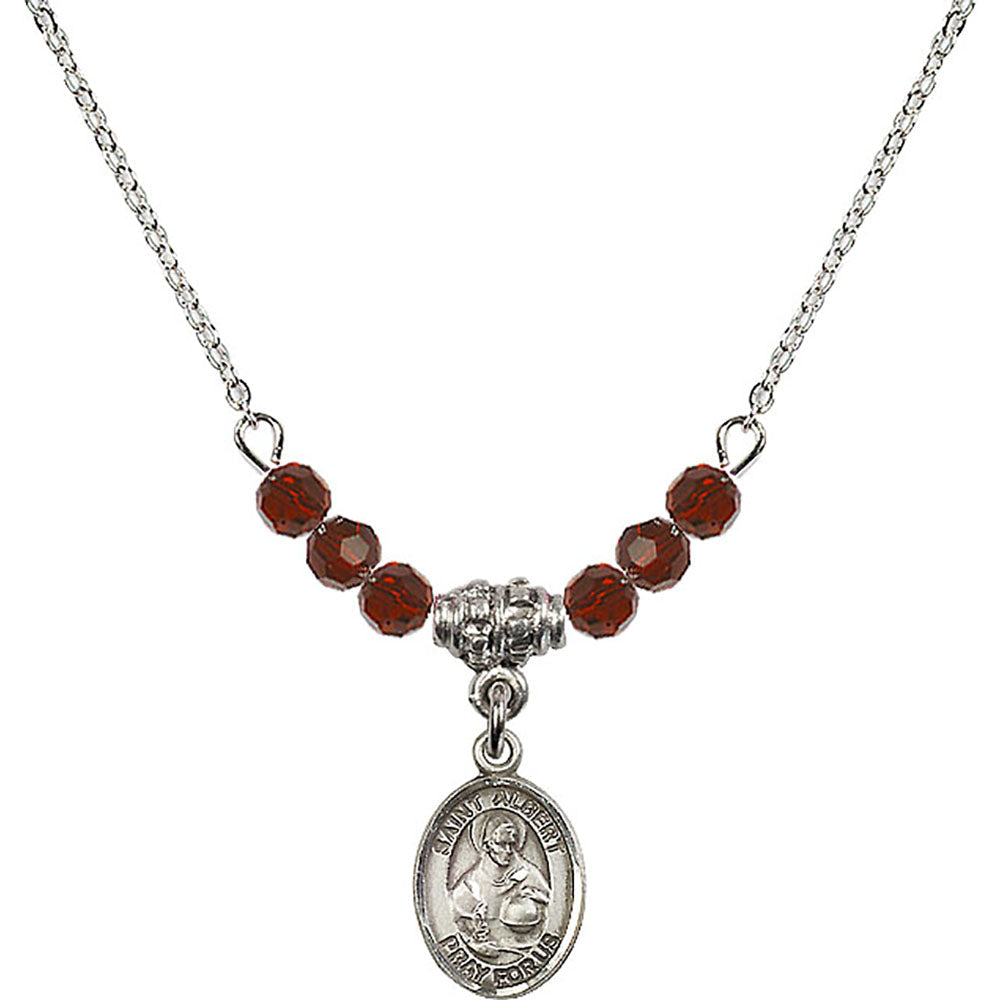 Sterling Silver Saint Albert the Great Birthstone Necklace with Garnet Beads - 9001