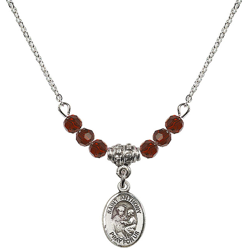 Sterling Silver Saint Anthony of Padua Birthstone Necklace with Garnet Beads - 9004