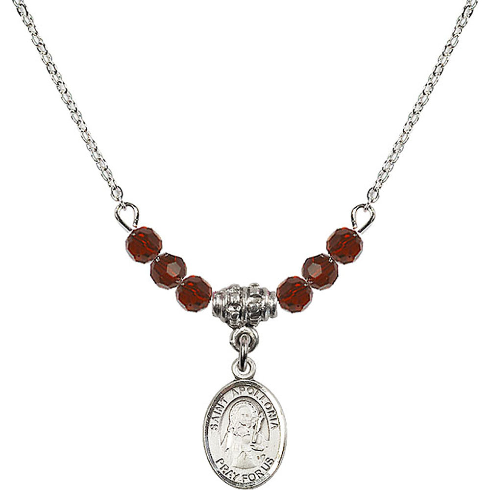 Sterling Silver Saint Apollonia Birthstone Necklace with Garnet Beads - 9005