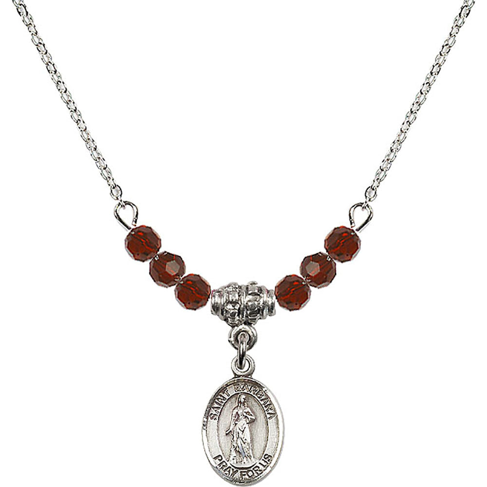 Sterling Silver Saint Barbara Birthstone Necklace with Garnet Beads - 9006