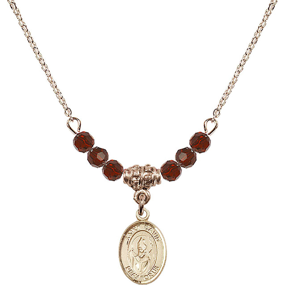 14kt Gold Filled Saint David of Wales Birthstone Necklace with Garnet Beads - 9027