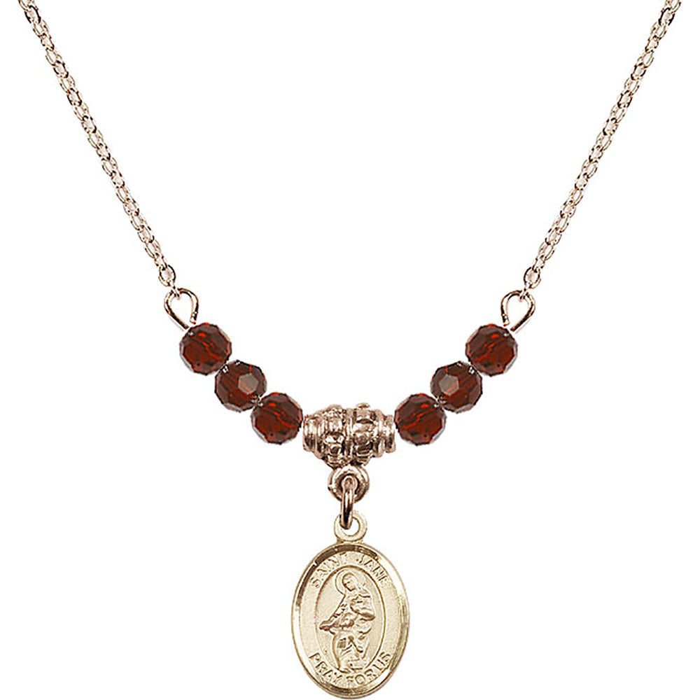 14kt Gold Filled Saint Jane of Valois Birthstone Necklace with Garnet Beads - 9029