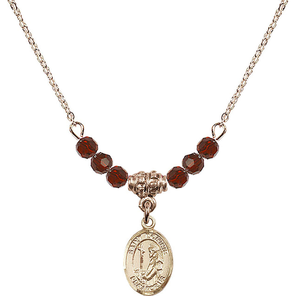 14kt Gold Filled Saint Dominic de Guzman Birthstone Necklace with Garnet Beads - 9030