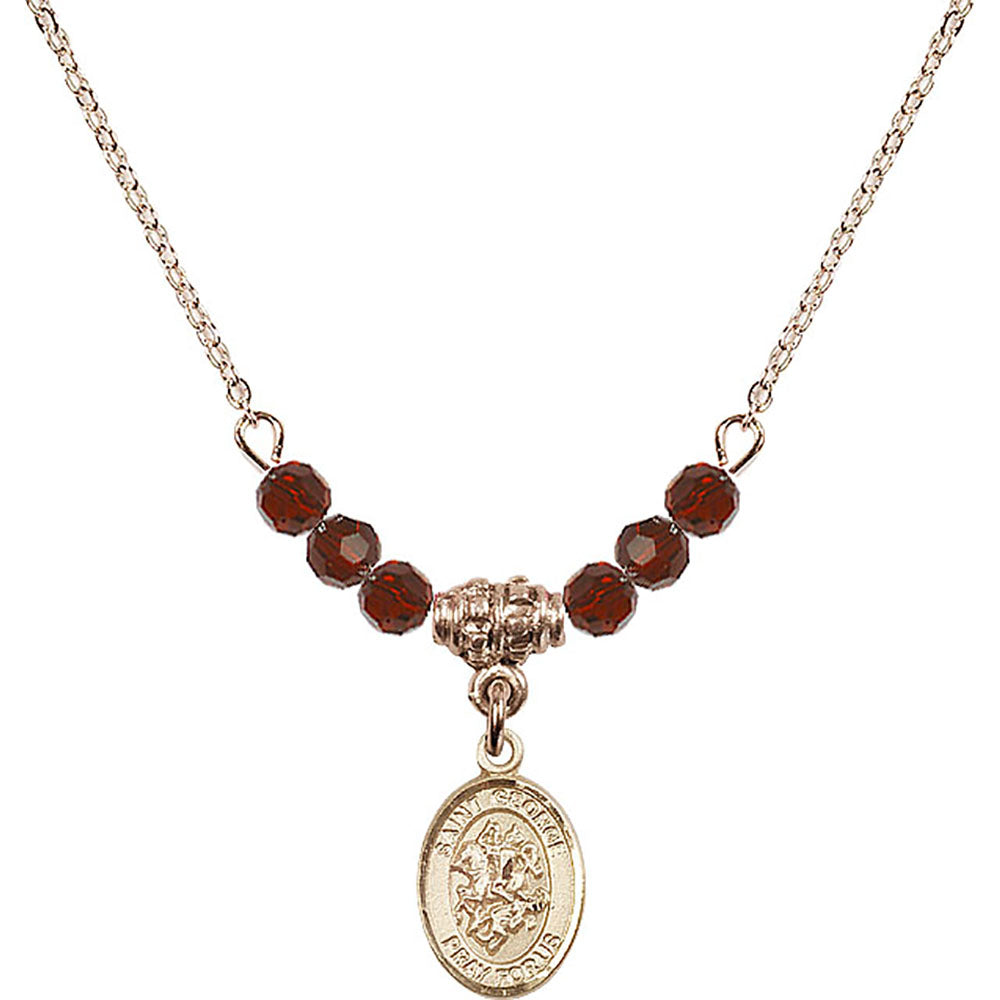 14kt Gold Filled Saint George Birthstone Necklace with Garnet Beads - 9040