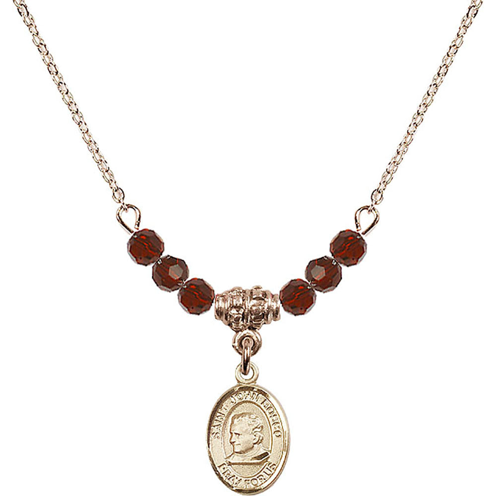14kt Gold Filled Saint John Bosco Birthstone Necklace with Garnet Beads - 9055