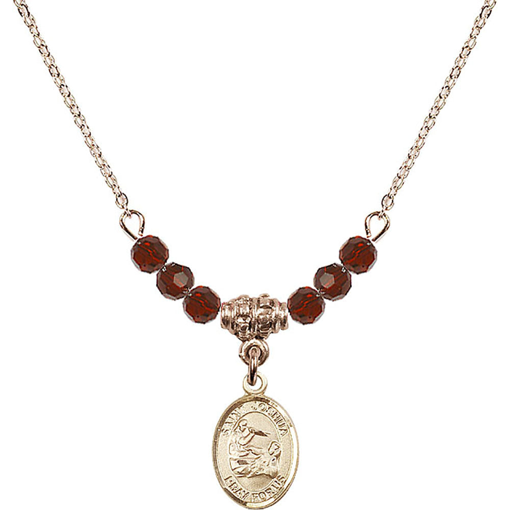 14kt Gold Filled Saint Joshua Birthstone Necklace with Garnet Beads - 9059