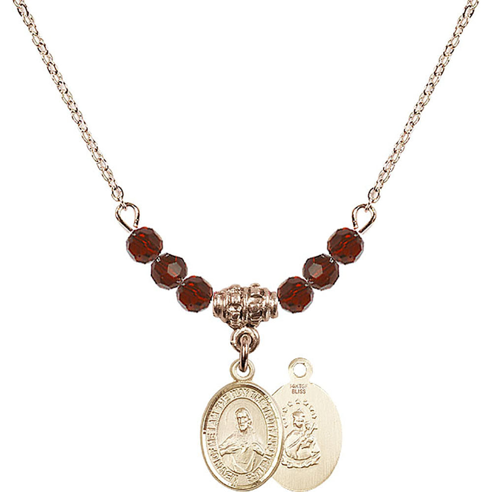 14kt Gold Filled Scapular Birthstone Necklace with Garnet Beads - 9098