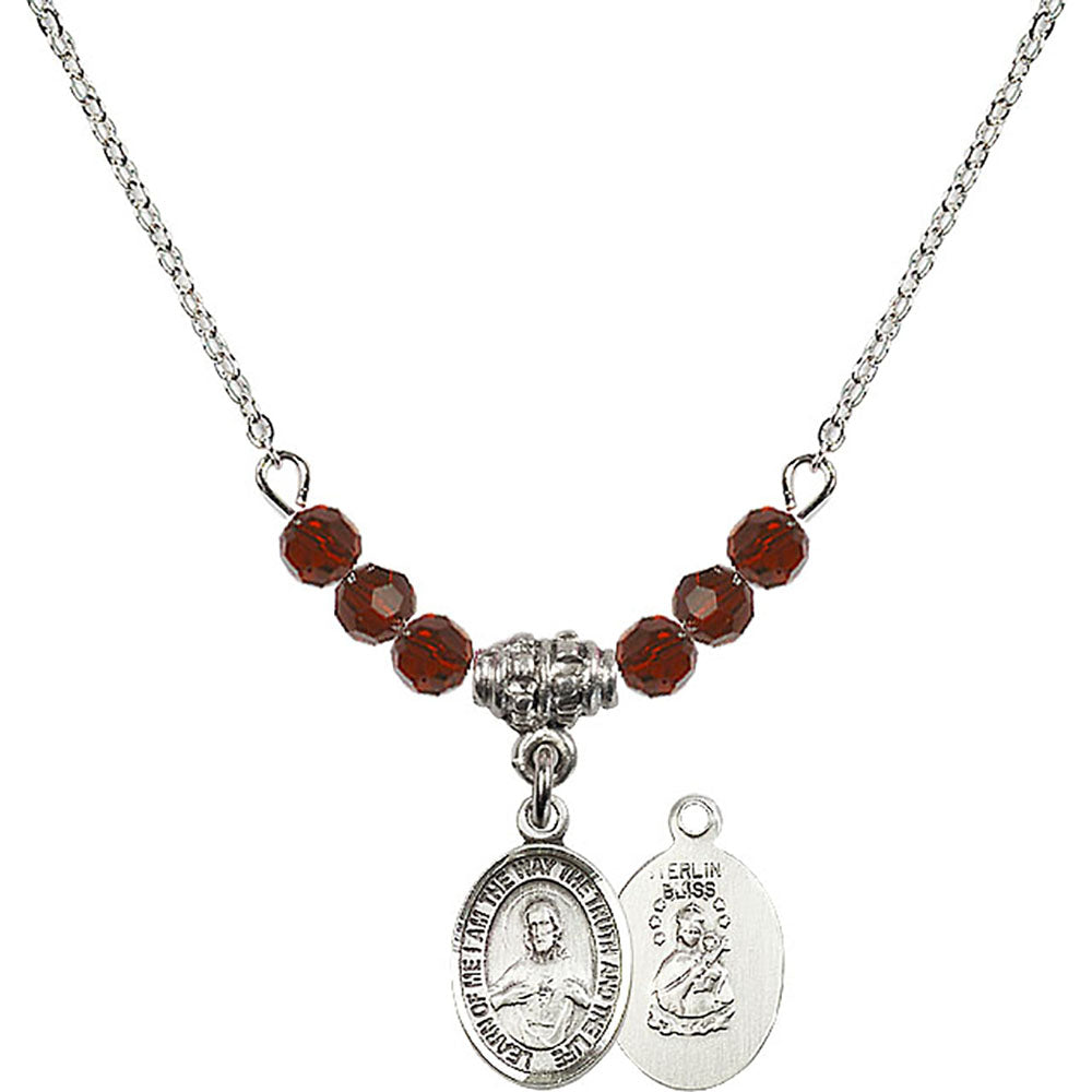 Sterling Silver Scapular Birthstone Necklace with Garnet Beads - 9098