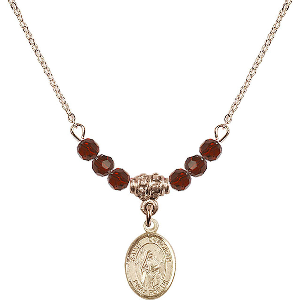 14kt Gold Filled Saint Deborah Birthstone Necklace with Garnet Beads - 9286