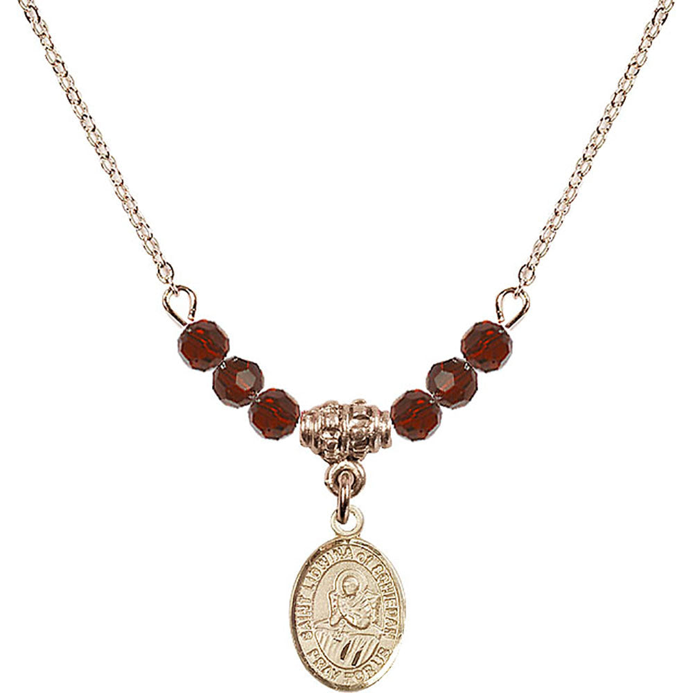 14kt Gold Filled Saint Lidwina of Schiedam Birthstone Necklace with Garnet Beads - 9297