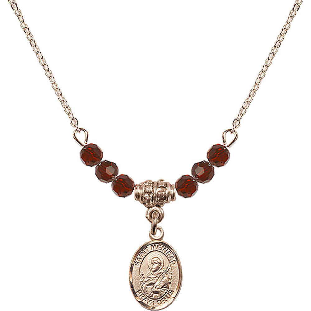 14kt Gold Filled Saint Meinrad of Einsiedeln Birthstone Necklace with Garnet Beads - 9307