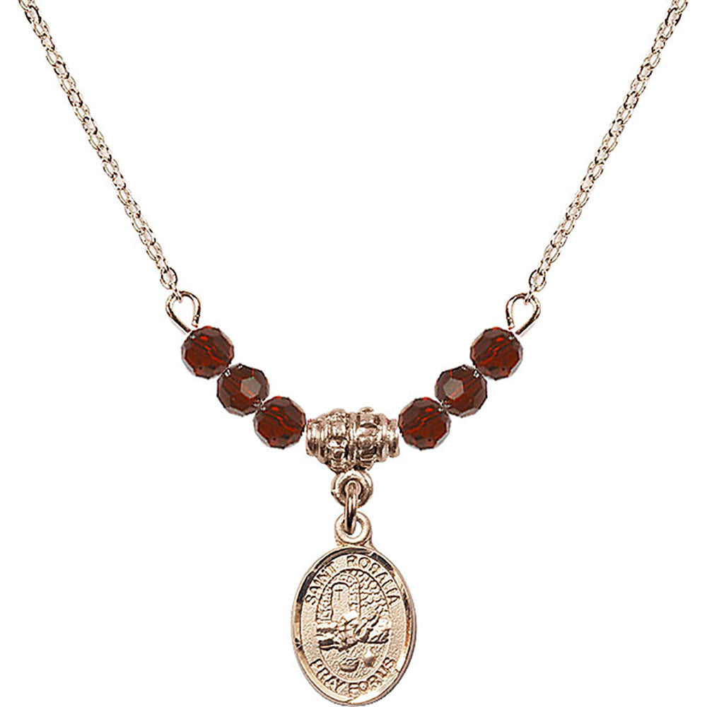 14kt Gold Filled Saint Rosalia Birthstone Necklace with Garnet Beads - 9309