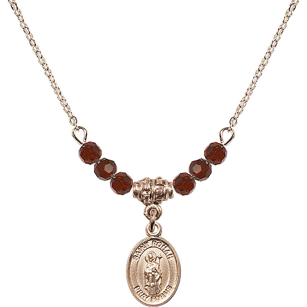 14kt Gold Filled Saint Ronan Birthstone Necklace with Garnet Beads - 9315