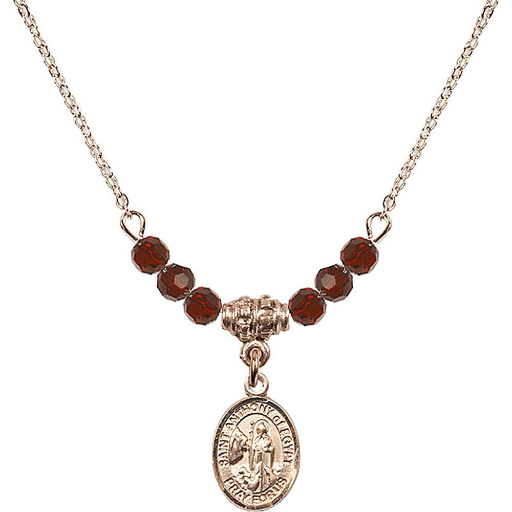 14kt Gold Filled Saint Anthony of Egypt Birthstone Necklace with Garnet Beads - 9317