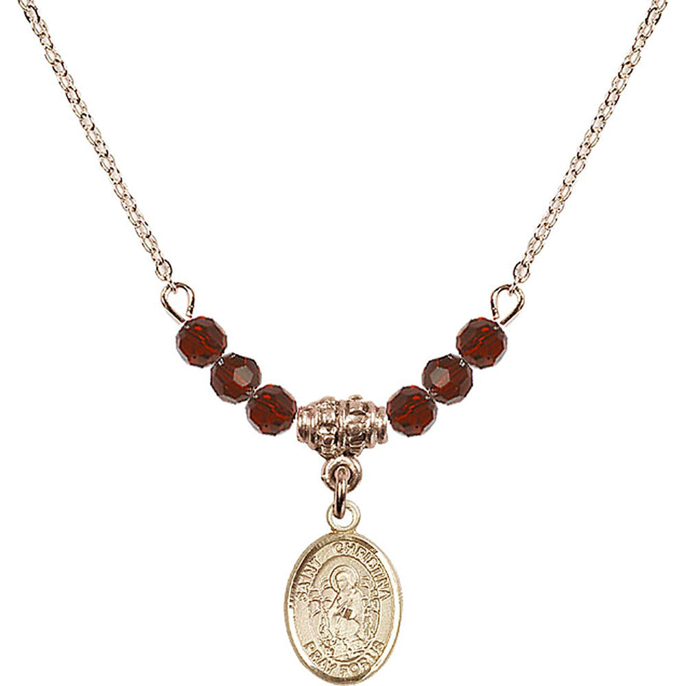 14kt Gold Filled Saint Christina the Astonishing Birthstone Necklace with Garnet Beads - 9320