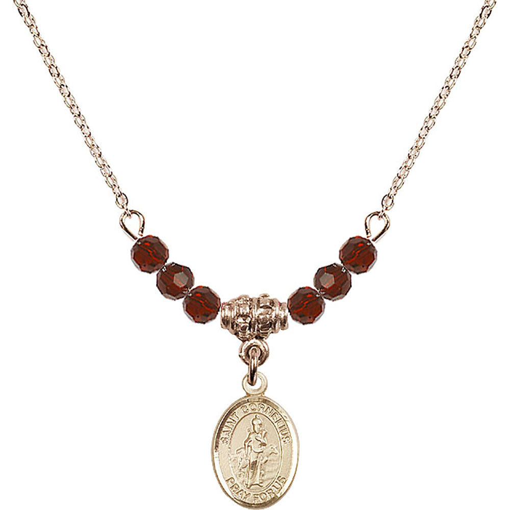 14kt Gold Filled Saint Cornelius Birthstone Necklace with Garnet Beads - 9325