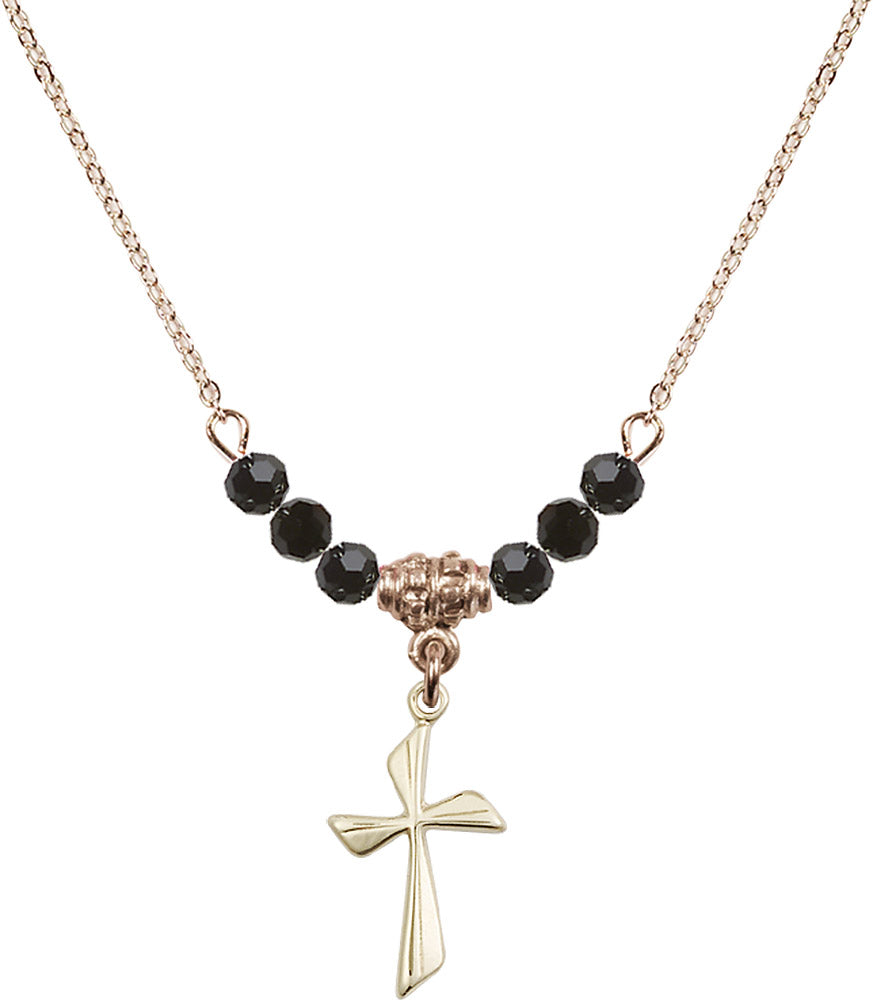 14kt Gold Filled Cross Birthstone Necklace with Jet Beads - 0016