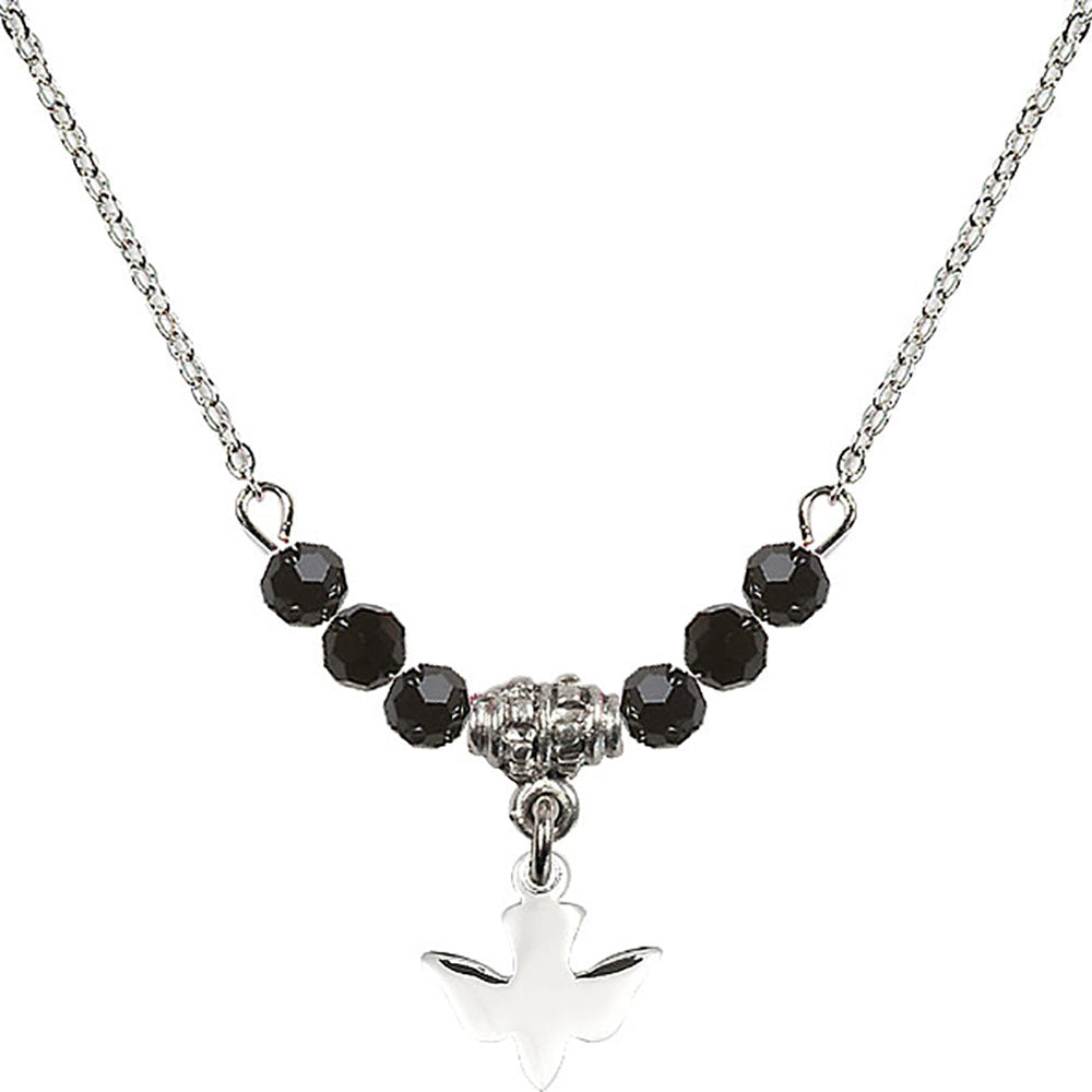 Sterling Silver Holy Spirit Birthstone Necklace with Jet Beads - 0225